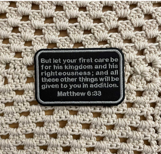 Matthew 6:33 - Bible Verse (6 Languages) - Embroidered Patch - Iron/Sew on -