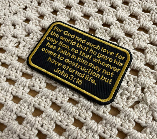 John 3:16 - Bible Verse (6 Languages) - Embroidered Patch - Iron/Sew on -