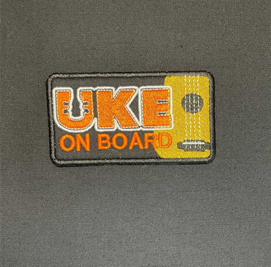 Ukulele On Board - Embroidery Patch - 100mm x 55mm - Iron/Sew-on or Hook & Loop