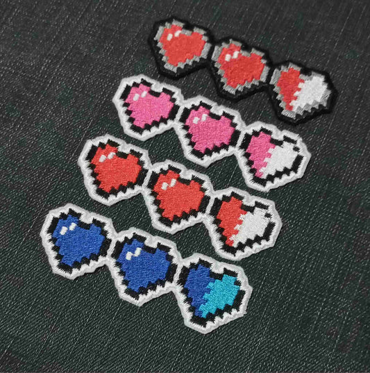 8Bit Pixel Hearts - Many Colors - 100% Embroidered Patch - Iron/Sew on