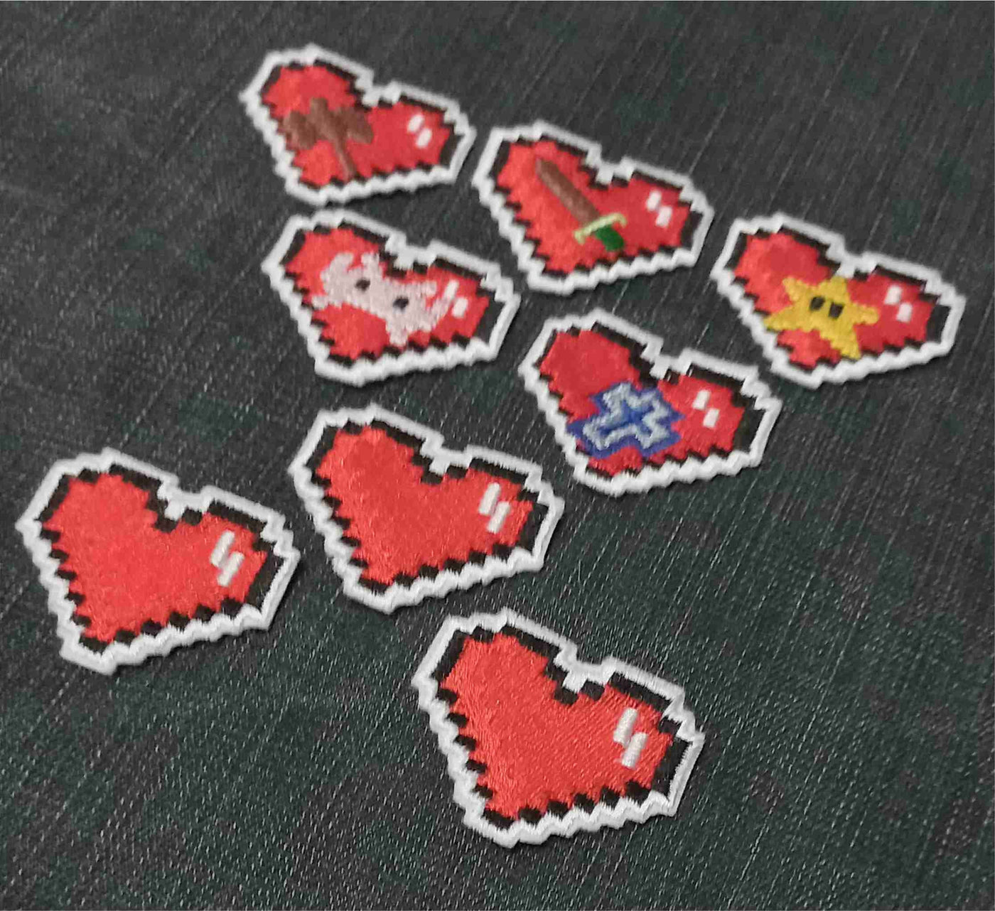 Set of 6 8Bit Pixel Heart - Many Styles - 100% Embroidered Patch - Iron/Sew on