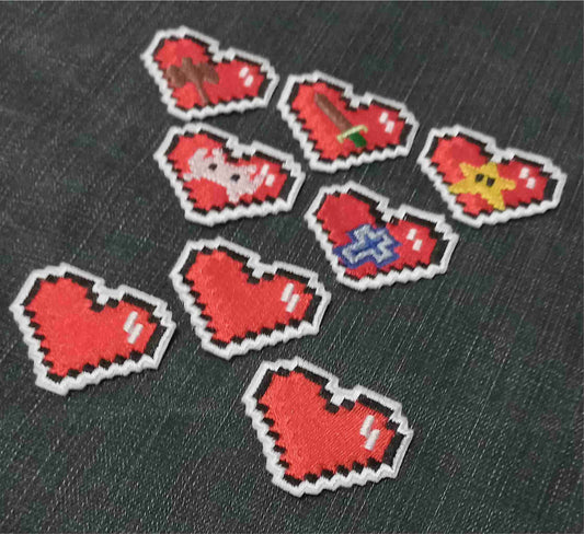Set of 6 8Bit Pixel Heart - Many Styles - 100% Embroidered Patch - Iron/Sew on