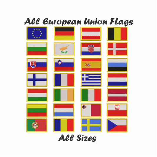 European Union Flags - 100% Embroidered Patches - All Sizes - Iron/Sew on