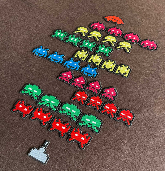 Set of 11 Space Invaders Embroidered Patches - Iron/Sew on