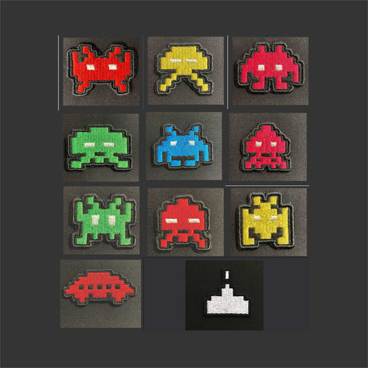 Set of 11 Space Invaders Embroidered Patches - Iron/Sew on