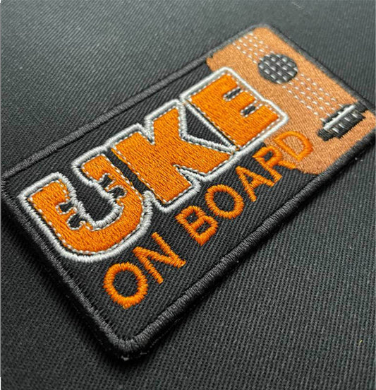 Ukulele On Board - Embroidery Patch - 100mm x 55mm - Iron/Sew-on or Hook & Loop