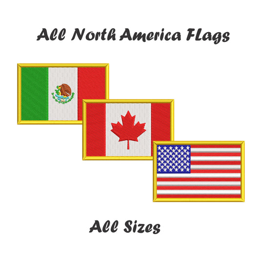 North America Flags - 100% Embroidered Patches - All Sizes - Iron/Sew on